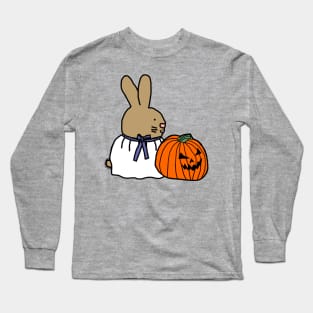 Cute Bunny Rabbit in Pumpkin Ghost Costume for Halloween Horror Long Sleeve T-Shirt